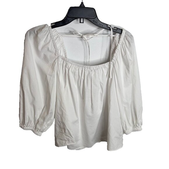 Madewell $88 Puff-Sleeve Babydoll Top White Size 6 NR583 - Picture 3 of 7